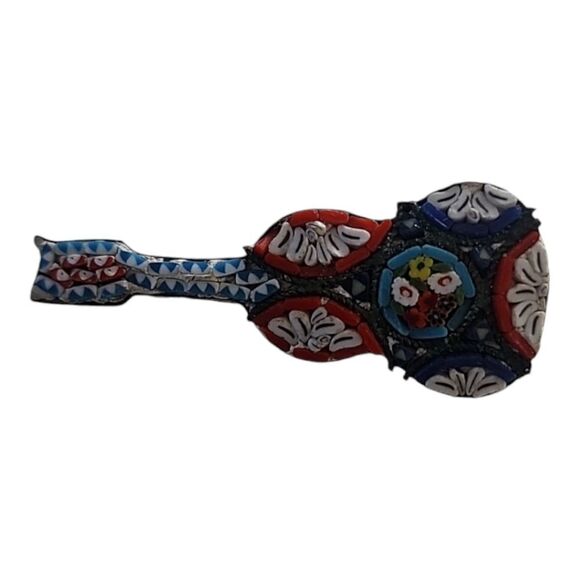 VINTAGE Micromosaic guitar brooch pin Italian Mid Century - Picture 1 of 11